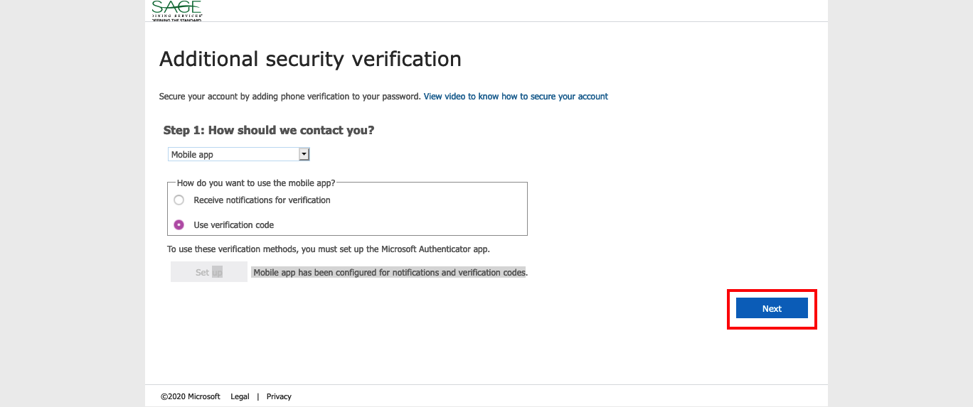 SAGE Knowledge Base (Public) > Setting up MFA for Office 365 Services > Screenshot_2020-02-25 Additional security verification(1).png